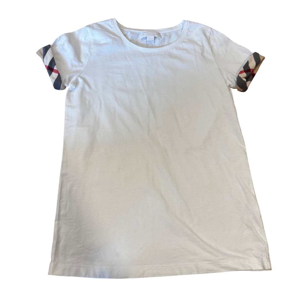 Burberry Children Kids White T-Shirt Nova Check Cuffed Sleeve 10Y 140cm